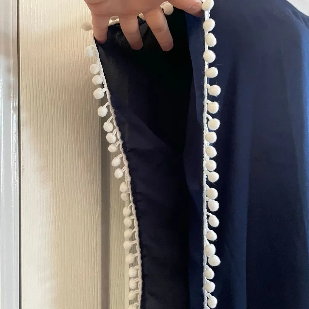 Boutique Small Bikini Cover Up Poncho Blouse Navy Blue White